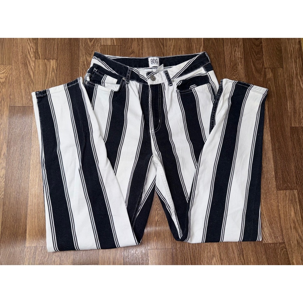 BDG Urban Outfitters Black White Striped Mom Jeans High Rise W28 Tapered Leg